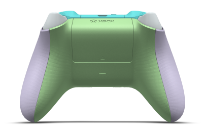 Controller with Soft Purple body, Ash Grey D-pad, and Soft Green thumbsticks - back view