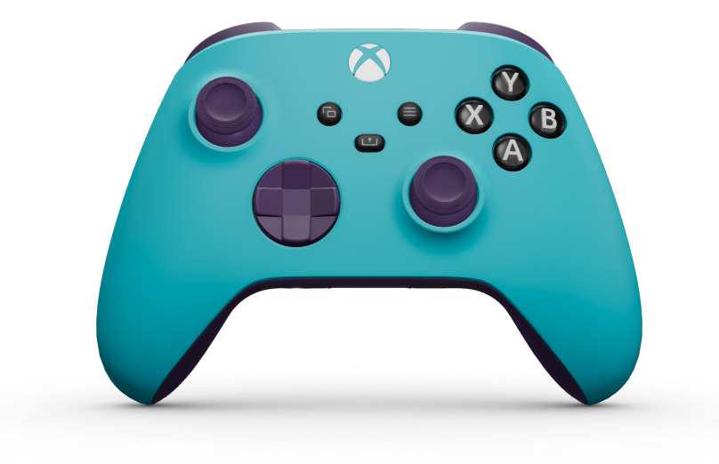 Xbox Wireless Controller - 몸체: 드래곤플라이 블루, 방향 패드: 아스트랄 퍼플, 엄지스틱: 아스트랄 퍼플