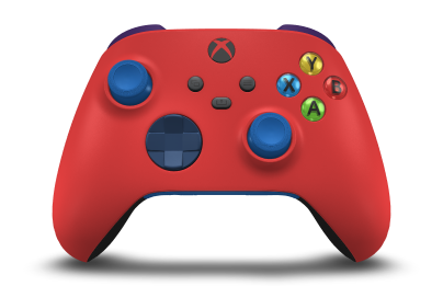 Controller with Pulse Red body, Midnight Blue D-pad, and Shock Blue thumbsticks - front view
