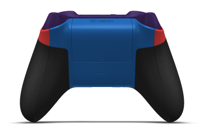 Controller with Pulse Red body, Midnight Blue D-pad, and Shock Blue thumbsticks - back view