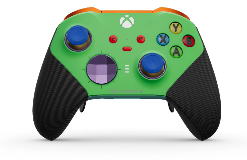 Xbox Elite Wireless Controller Series 2 - Core - Corps: Velocity Green + poignées caoutchoutées, BMD: À facettes, Astral Purple (métal), Arrière: Glacier Blue + poignées caoutchoutées