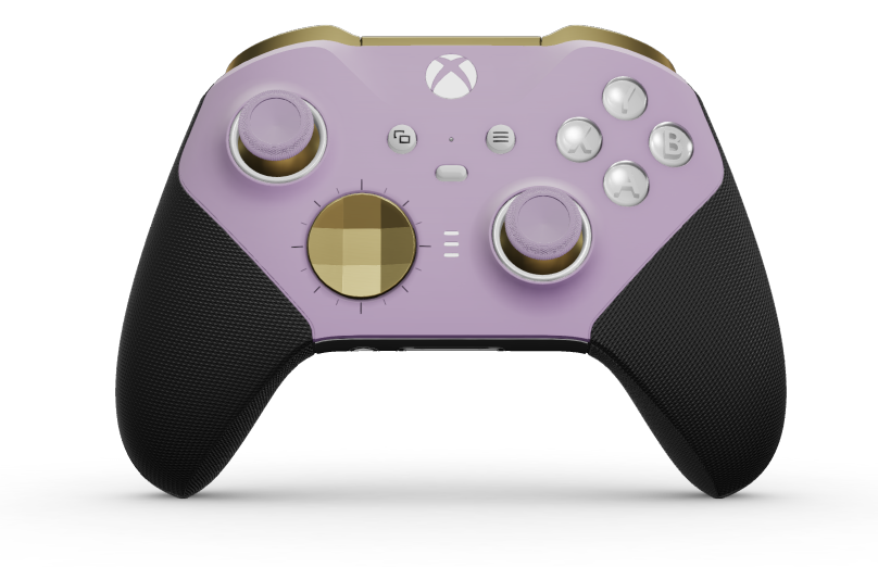 Xbox Elite Wireless Controller Series 2 - Core - Behuizing voorzijde: Zacht paars + rubberen handvatten, D-pad: Gefacetteerd, heldengoud (metaal), Behuizing achterzijde: Robotwit + rubberen handvatten