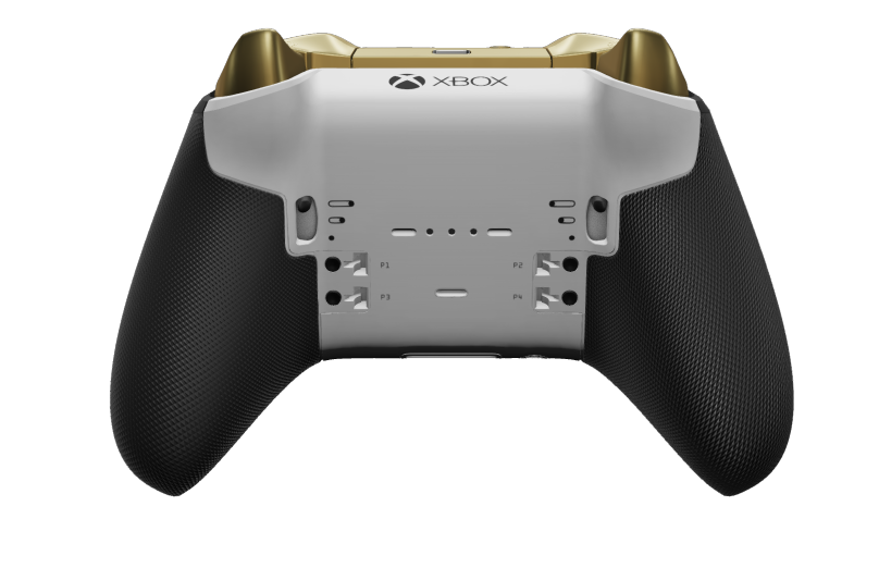 Xbox Elite Wireless Controller Series 2 - Core - Behuizing voorzijde: Zacht paars + rubberen handvatten, D-pad: Gefacetteerd, heldengoud (metaal), Behuizing achterzijde: Robotwit + rubberen handvatten
