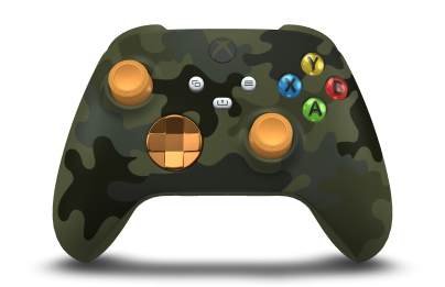 Xbox Wireless Controller - Body: Forest Camo, D-Pads: Soft Orange (Metallic), Thumbsticks: Soft Orange