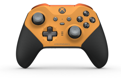 Manette sans fil Xbox Elite Series 2 - Core - Tělo: Soft Orange + Rubberized Grips, Směrový ovladač: Kříž, bouřkově šedá (kovová), Zadní strana: Carbon Black + Rubberized Grips