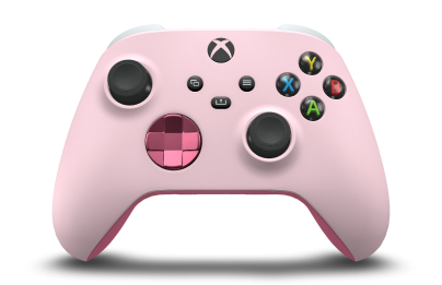 Controller with Soft Pink body, Deep Pink (Metallic) D-pad, and Carbon Black thumbsticks - front view