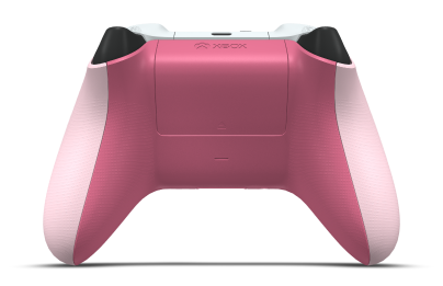 Controller with Soft Pink body, Deep Pink (Metallic) D-pad, and Carbon Black thumbsticks - back view