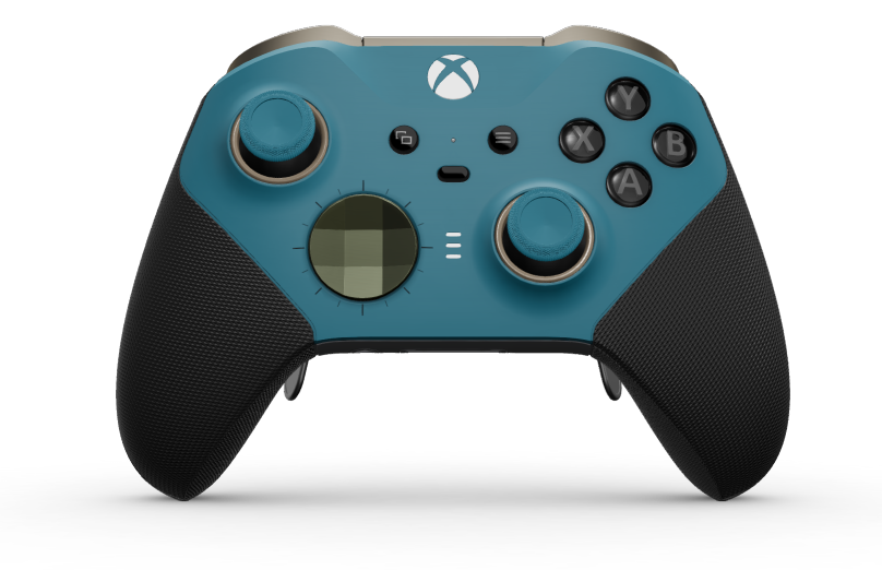 Xbox Elite Wireless Controller Series 2 - Core - Behuizing voorzijde: Mineraalblauw + rubberen handvatten, D-pad: Gefacetteerd, nachtelijk groen (metaal), Behuizing achterzijde: Stormgrijs + rubberen handvatten