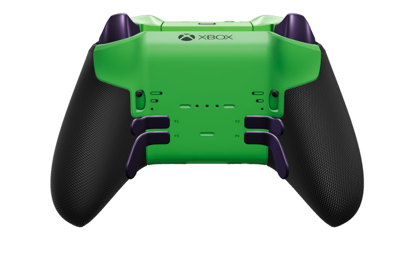 Xbox Elite Wireless Controller Series 2 - Core - Corps: Astral Purple + poignées caoutchoutées, BMD: À facettes, Velocity Green (métal), Arrière: Velocity Green + poignées caoutchoutées