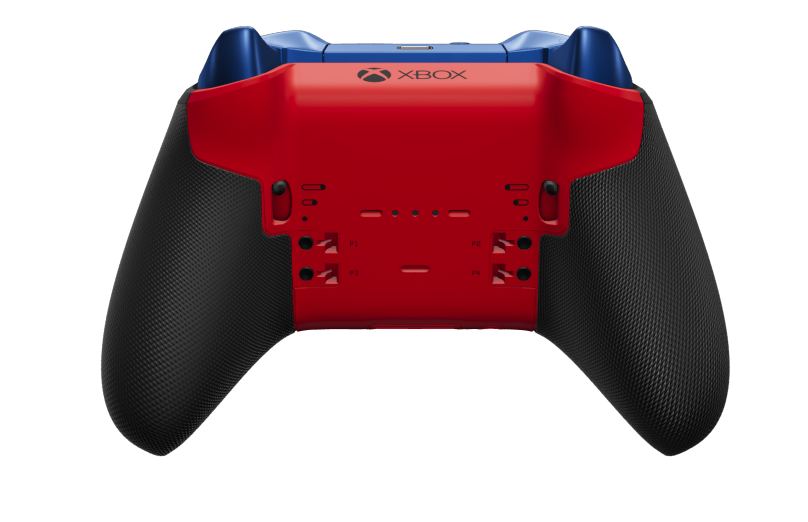 Xbox Elite Wireless Controller Series 2 - Core - Corps: Pulse Red + poignées caoutchoutées, BMD: À facettes, Photon Blue (métal), Arrière: Pulse Red + poignées caoutchoutées