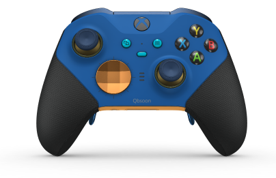 Bezprzewodowy kontroler Xbox Elite Series 2 — Core - Body: Shock Blue + Rubberized Grips, D-pad: Facet, Soft Orange (Metal), Back: Soft Orange + Rubberized Grips