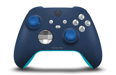 Controller with Midnight Blue body, Bright Silver (Metallic) D-pad, and Shock Blue thumbsticks - front view