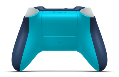 Controller with Midnight Blue body, Bright Silver (Metallic) D-pad, and Shock Blue thumbsticks - back view