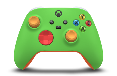 Xbox Wireless Controller - Hoofdtekst: Velocity Green, D-Pads: Pulse Red, Duimsticks: Zachtoranje