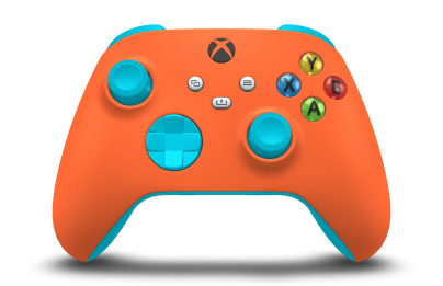 Xbox Wireless Controller - Hoofdtekst: Zest-oranje, D-Pads: Libelleblauw, Duimsticks: Libelleblauw