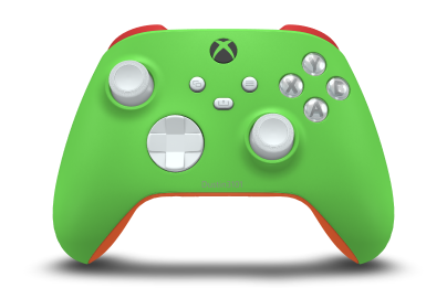 Controller with Velocity Green body, Robot White D-pad, and Robot White thumbsticks - front view