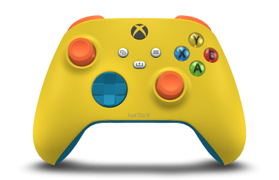 Xbox Wireless Controller - 機身: Lighting Yellow, 方向鍵: 礦物藍, 搖桿: 熱帶橘