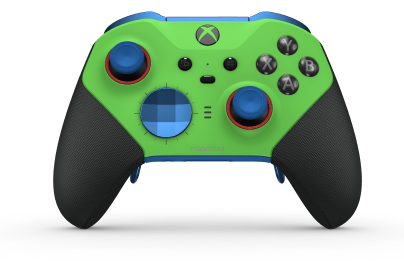 Xbox Elite Wireless Controller Series 2 - Core - Behuizing voorzijde: Velocity-groen + rubberen handvatten, D-pad: Facet, Photon Blue (Metal), Behuizing achterzijde: Shockblauw + rubberen handvatten