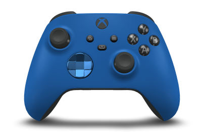Controller with Shock Blue body, Photon Blue (Metallic) D-pad, and Carbon Black thumbsticks - front view