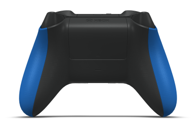 Controller with Shock Blue body, Photon Blue (Metallic) D-pad, and Carbon Black thumbsticks - back view