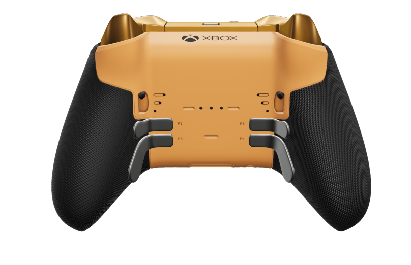 Xbox Elite Wireless Controller Series 2 - Core - Behuizing voorzijde: Zacht oranje + rubberen handvatten, D-pad: Gefacetteerd, helder zilver (metaal), Behuizing achterzijde: Zacht oranje + rubberen handvatten