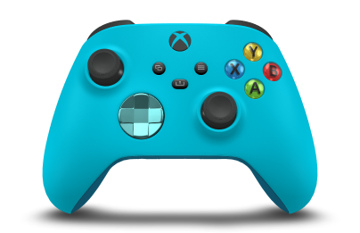 Controller with Dragonfly Blue body, Glacier Blue (Metallic) D-pad, and Carbon Black thumbsticks - front view