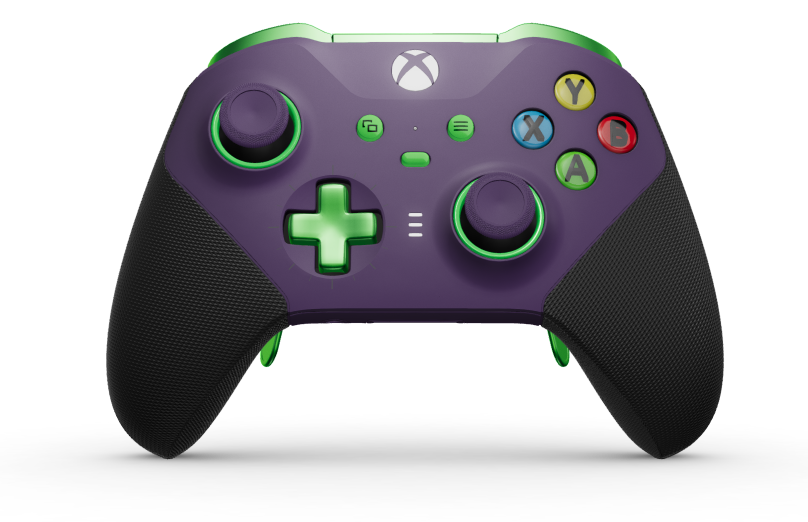 Xbox Elite ワイヤレスコントローラー シリーズ 2 - Core - Behuizing voorzijde: Astralpaars + rubberen handvatten, D-pad: Cross, Velocity Green (Metal), Behuizing achterzijde: Astralpaars + rubberen handvatten