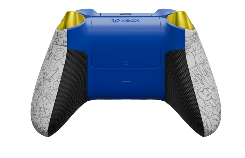 Xbox Wireless Controller - Framsida: Fallout, Styrknappar: Blixtgul (metallic), Styrspakar: Chockblå