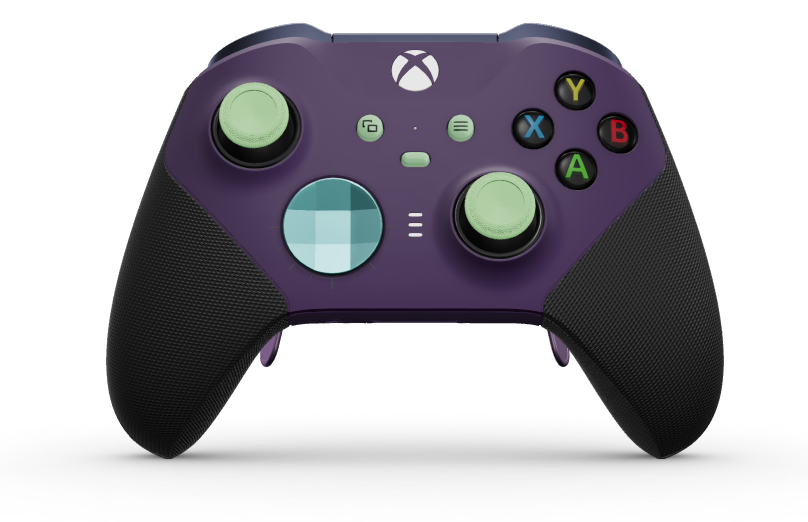 Xbox Elite Wireless Controller Series 2 - Core - Behuizing voorzijde: Astralpaars + rubberen handvatten, D-pad: Gefacetteerd, gletsjerblauw (metaal), Behuizing achterzijde: Astralpaars + rubberen handvatten