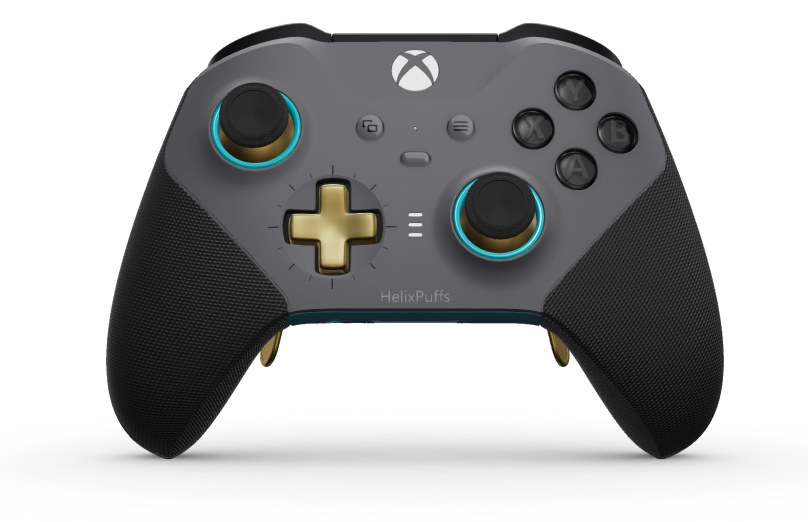 Xbox Elite Wireless Controller Series 2 - Core - Body: Storm Gray + Rubberized Grips, D-pad: Cross, Hero Gold (Metal), Back: Mineral Blue + Rubberized Grips