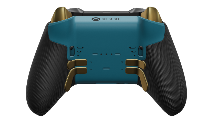 Xbox Elite Wireless Controller Series 2 - Core - Body: Storm Gray + Rubberized Grips, D-pad: Cross, Hero Gold (Metal), Back: Mineral Blue + Rubberized Grips