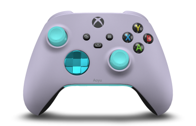 Controller with Soft Purple body, Dragonfly Blue (Metallic) D-pad, and Glacier Blue thumbsticks - front view