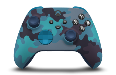 Controller with Mineral Camo body, Mineral Blue D-pad, and Midnight Blue thumbsticks - front view