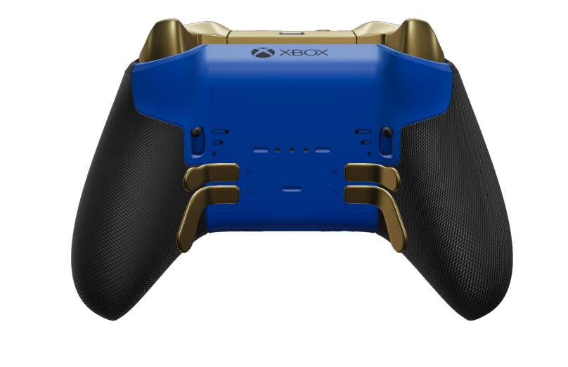 Xbox Elite Wireless Controller Series 2 - Core - Body: Shock Blue + Rubberised Grips, D-pad: Facet, Hero Gold (Metal), Back: Shock Blue + Rubberised Grips