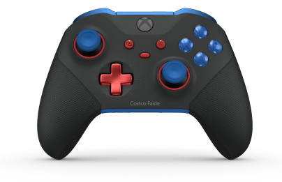 Xbox Elite Wireless Controller Series 2 - Core - Behuizing voorzijde: Carbonzwart + rubberen handvatten, D-pad: Cross, Pulse Red (Metal), Behuizing achterzijde: Shockblauw + rubberen handvatten