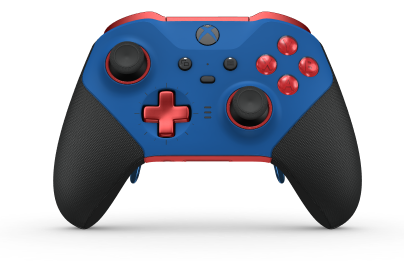 Xbox Elite Wireless Controller Series 2 - Core - Text: Shock Blue + gummierte Griffe, D-Pad: Kreuz, Pulse Red (Metall), Zurück: Pulse Red + gummierte Griffe
