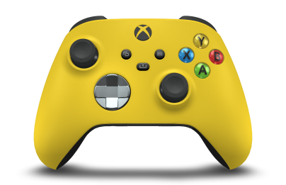 Controller with Lighting Yellow body, Ash Gray (Metallic) D-pad, and Carbon Black thumbsticks - front view