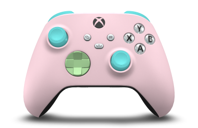 Controller with Soft Pink body, Soft Green D-pad, and Glacier Blue thumbsticks - front view