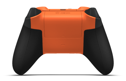 Controller with Carbon Black body, Carbon Black D-pad, and Zest Orange thumbsticks - back view