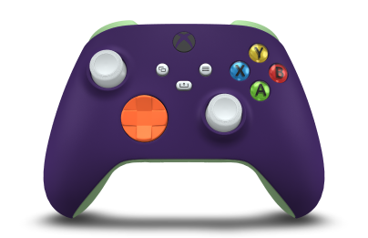 Xbox draadloze controller - Corpo: Roxo Astral, Botões Direcionais: Laranja Vibrante, Manípulos Analógicos: Branco Robot