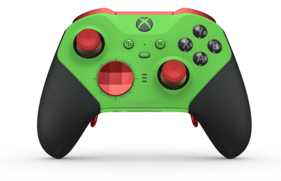 Xbox Elite Wireless Controller Series 2 - Core - Behuizing voorzijde: Velocity-groen + rubberen handvatten, D-pad: Facet, Pulse Red (Metal), Behuizing achterzijde: Velocity-groen + rubberen handvatten