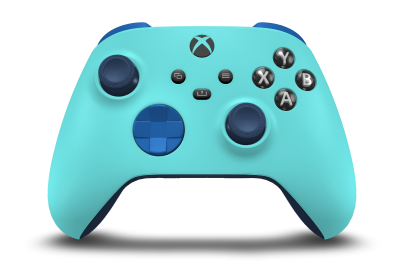 Controller with Glacier Blue body, Shock Blue D-pad, and Midnight Blue thumbsticks - front view