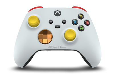 Xbox ワイヤレス コントローラー - Hoofdtekst: Robotwit, D-Pads: Zachtoranje (metallic), Duimsticks: Lighting Yellow