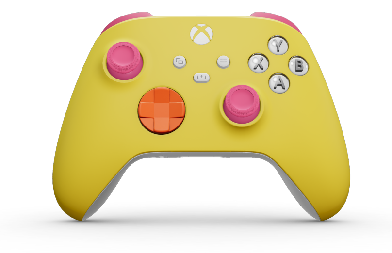 Xbox Wireless Controller - 몸체: 라이팅 옐로우, 방향 패드: 제스트 오렌지, 엄지스틱: 딥 핑크