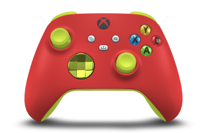 Controller with Pulse Red body, Electric Volt (Metallic) D-pad, and Electric Volt thumbsticks - front view