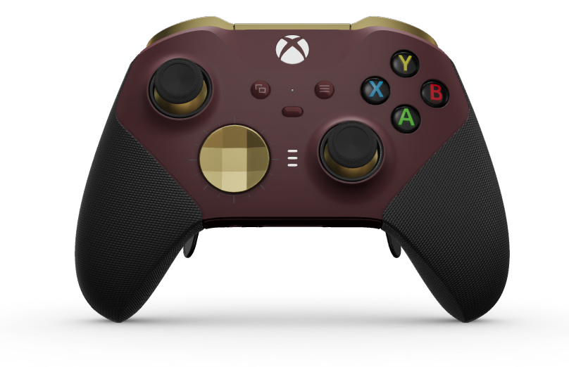 Xbox Elite Wireless Controller Series 2 - Core - Corps: Garnet Red + poignées caoutchoutées, BMD: À facettes, Hero Gold (métal), Arrière: Garnet Red + poignées caoutchoutées