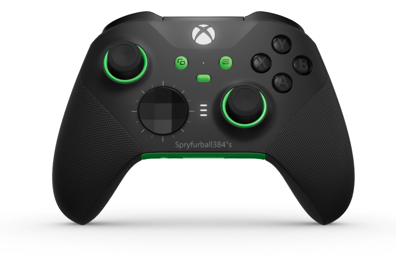 Xbox Elite Wireless Controller Series 2 - Core - Behuizing voorzijde: Carbonzwart + rubberen handvatten, D-pad: Gefacetteerd, carbonzwart (metaal), Behuizing achterzijde: Velocity-groen + rubberen handvatten
