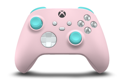 Controller with Soft Pink body, Robot White D-pad, and Glacier Blue thumbsticks - front view