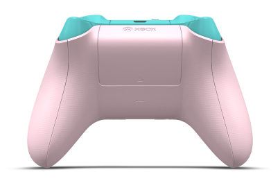 Controller with Soft Pink body, Robot White D-pad, and Glacier Blue thumbsticks - back view