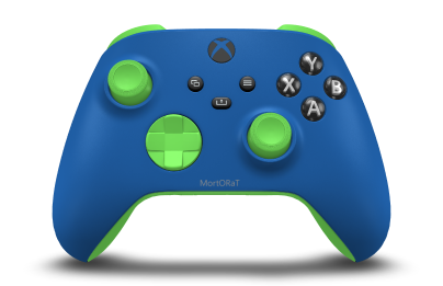 Controller with Shock Blue body, Velocity Green D-pad, and Velocity Green thumbsticks - front view